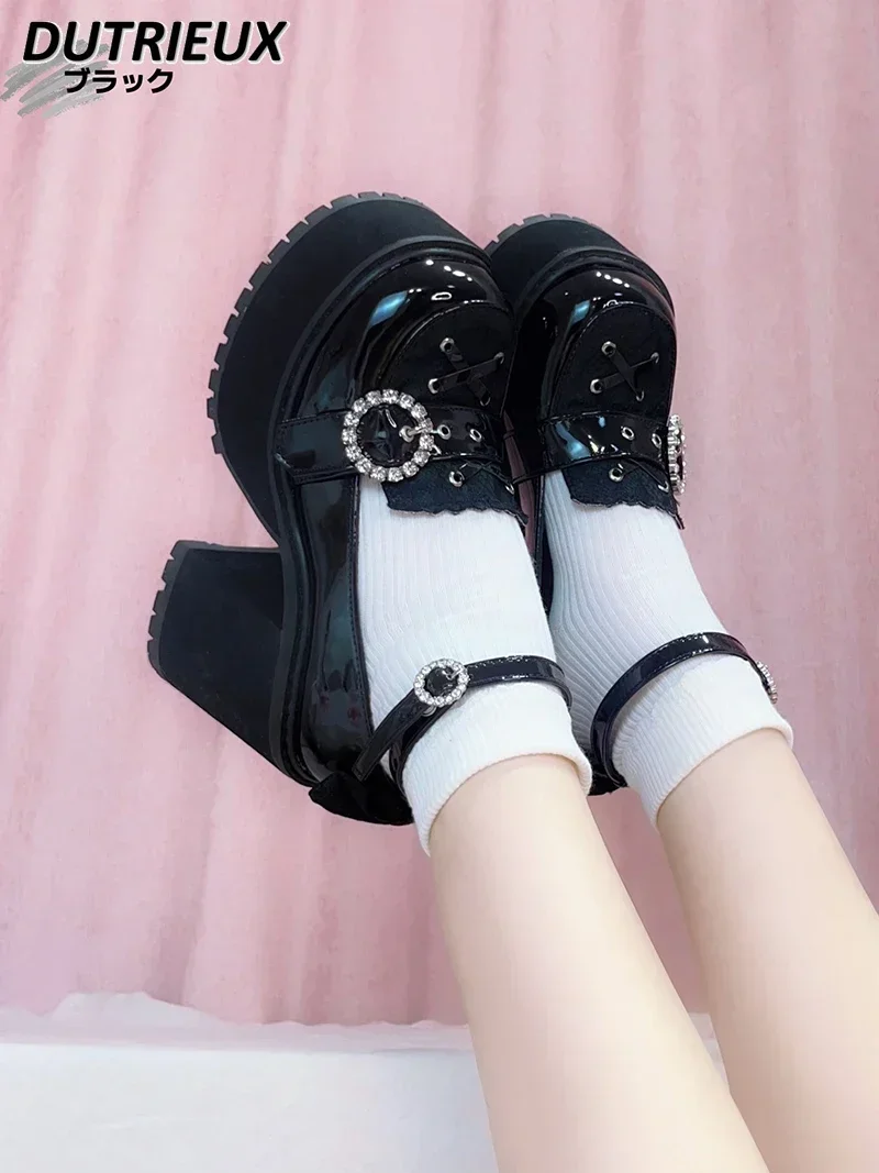 

Platform Round Head High Heels Fashion Women's Mary Jane Shoes Spring Autumn Lolita Japanese Style Casual Leather Pumps Female