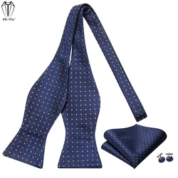 Jacquard Paisley Floral Dots Striped Silk Mens Bowtie regolabile Self Bow Tie Hankerchief gemelli Set per uomo Wedding Business