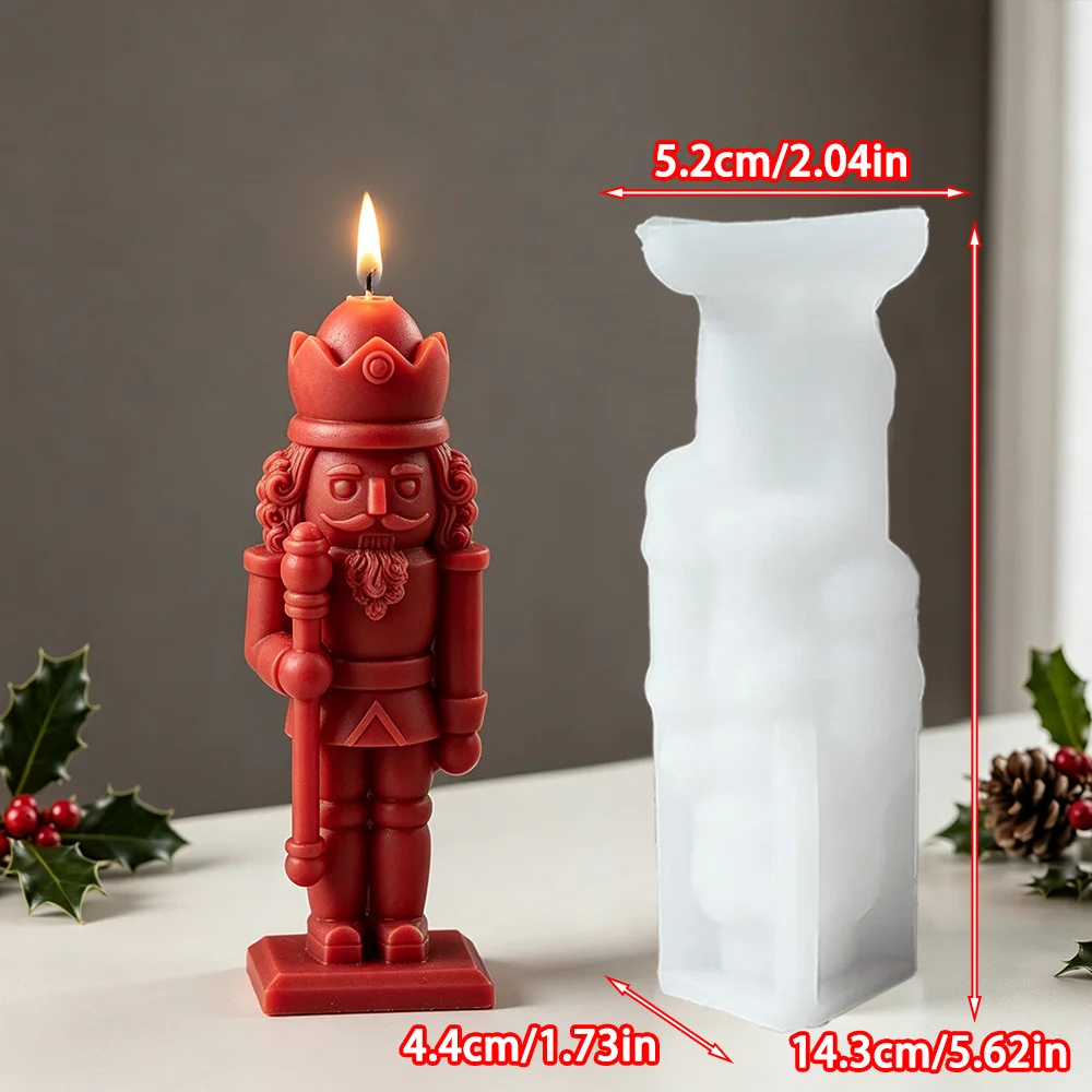 Christmas Standing Nutcracker Soldier Silicone Candle Mold Wooden Stick Bearded Man Resin Soap Making Christmas Party Decor Gift