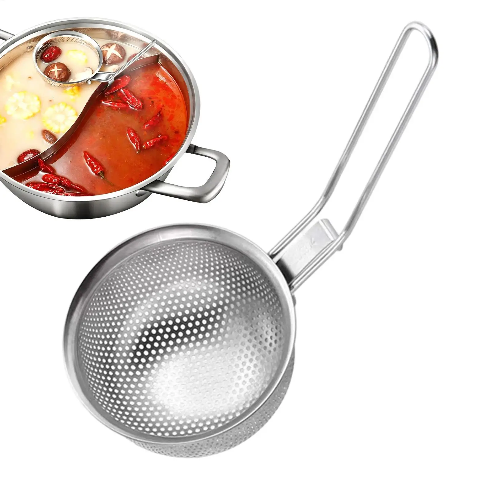 Stainless Steel Fine Mesh Strainer Handheld Skimmer Kitchen Sieve Durable Breathable Hanging Broth Filter for Cooking Miso Soup