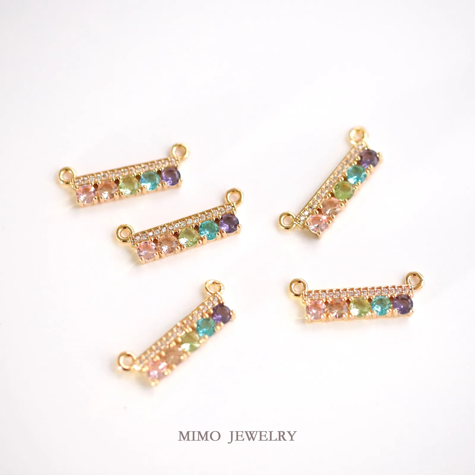 Micro Inlaid Zircon with A Straight Arc-shaped Rainbow Charms Pendant Supplies DIY Hand Brass Gold Plated Accessories