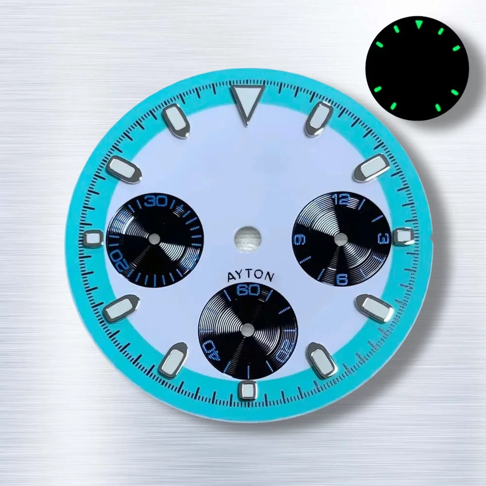 29.5mm VK63 Dial S Logo Panda DTN Dial Fit VK63 Movement High-Quality Dial Watch Modification Accessories Green Luminous