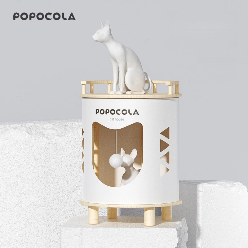 Solid Wood Cat & Human Bedside Table Felt Cat House with Strong Support  Multi-Functional Coffee Table for Cats