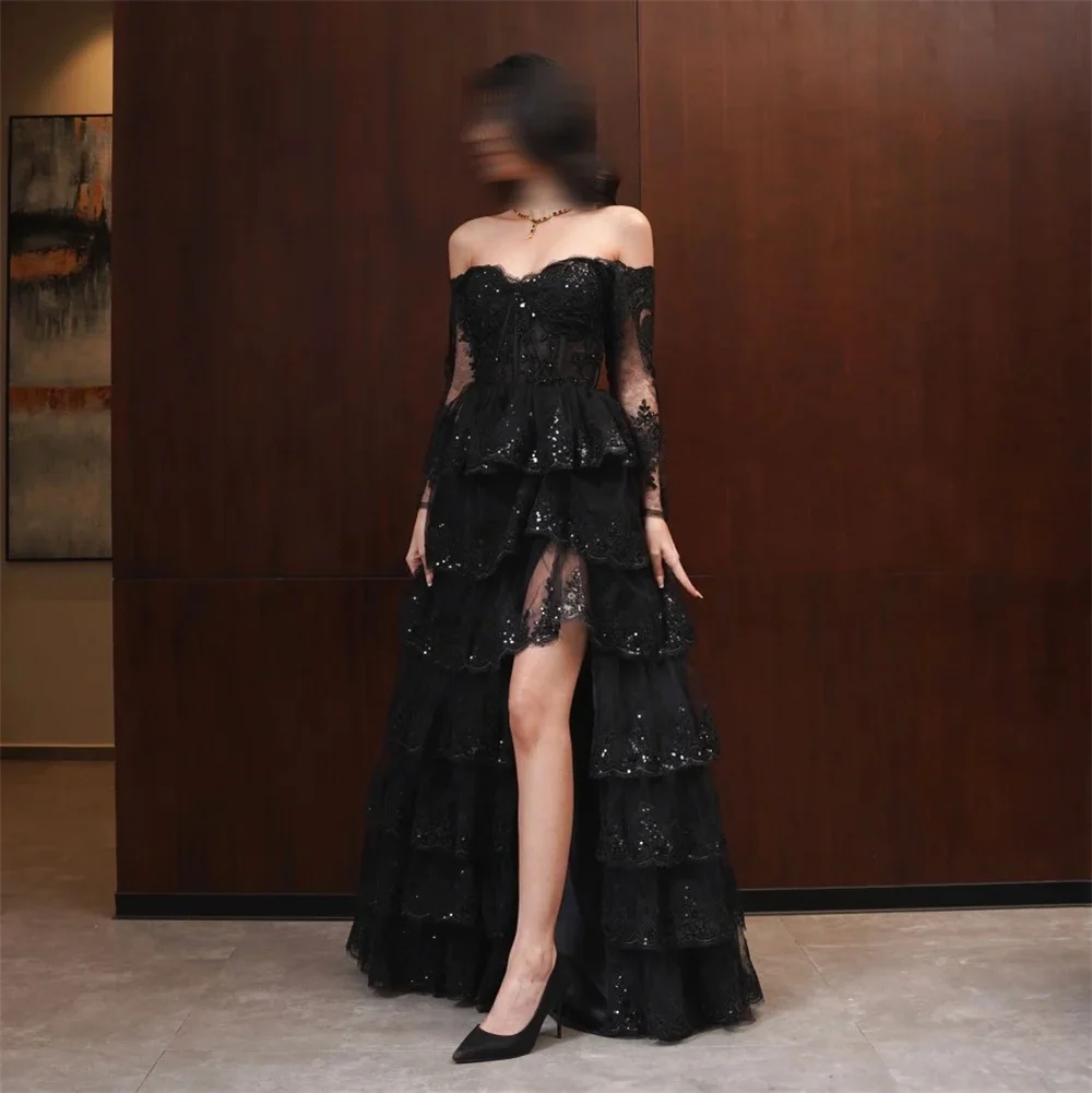 Annie Black Prom Dresses Lace Glitter Tulle Evening Dresses Elegant Lady Formal Occasions Party Dresses Robes De Soirée2024