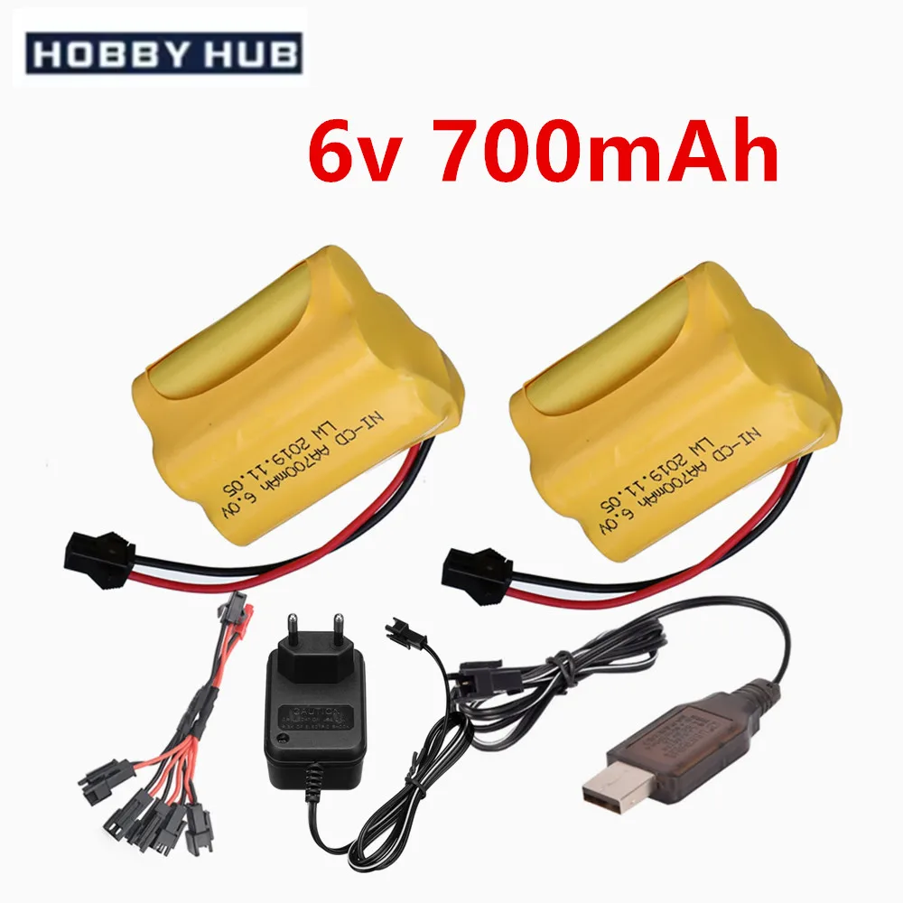 Batería NiCD de 6v 700mah / Cargador USB para Juguetes RC, Coches, Tanques, Camiones, Robots, Pistolas, Barcos, Batería Recargable AA Ni-CD de 6v