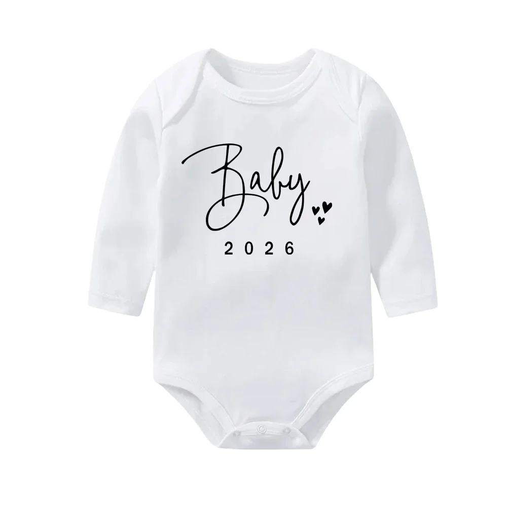 طفل 2026 طفل رومبير قميص قطني بكم طويل الرضع بذلة قريبا بنين بنات ارتداءها الصيف إعلان الحمل الملابس