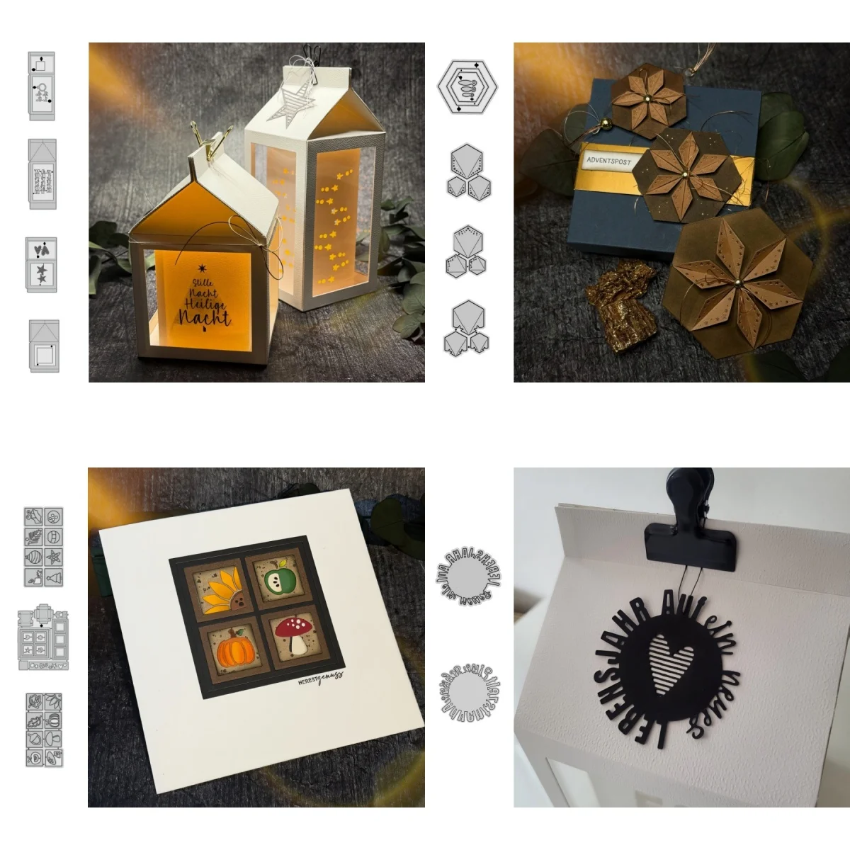 2026 New Lantern, 3D Flower, Autumn Frame & German Sentiment Metal Cutting Dies for DIY Scrapbooking Card Making Paper Crafts