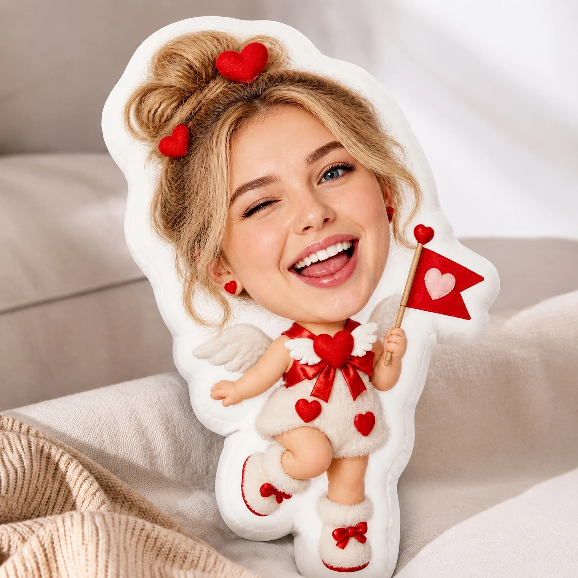 1pc [2D Flat] Custom Double Sided Printed Creative Fun Shaped Throw Pillow, Personalized Face Design Cushion for Home Sofa Bed D