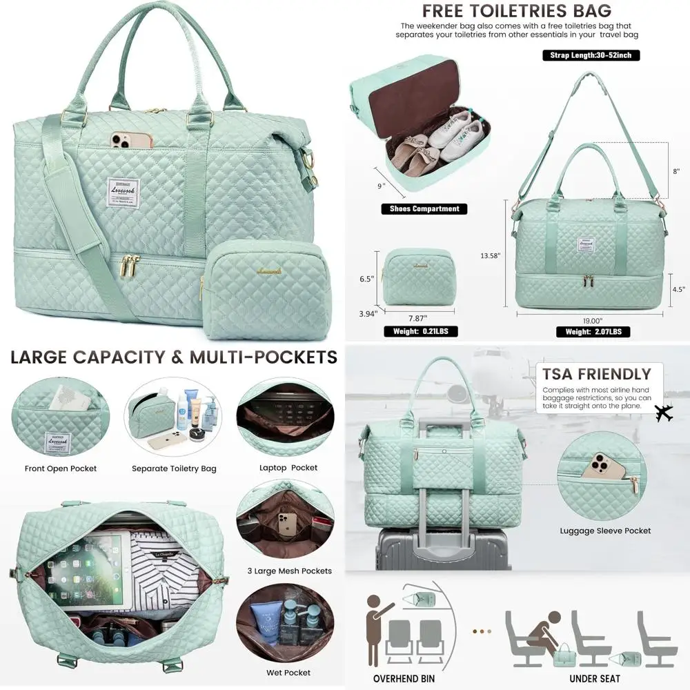 

Women's Weekender Travel Duffel Bag with Shoe Compartment, Carry-On Overnight and Toiletry Bag, Ideal for Gym and Travel Accesso