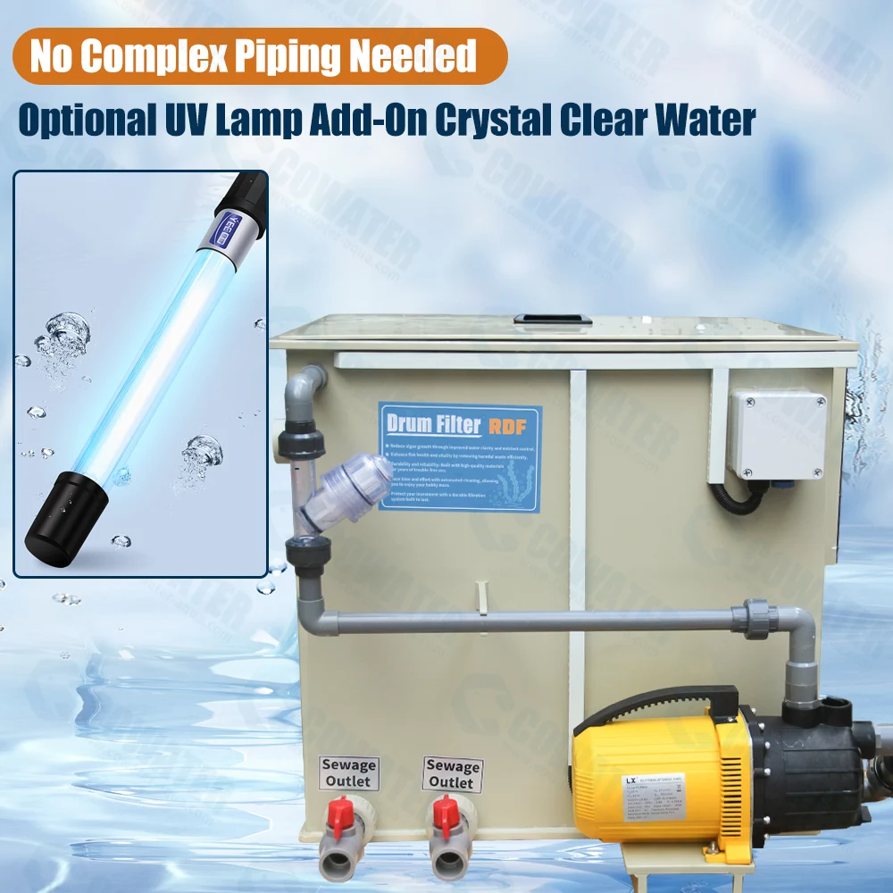 Cowater Recirculating Aquaculture Drum Filter 30m/h (Model RDF-30) Efficient Filtration Fish Pond Farming Made China