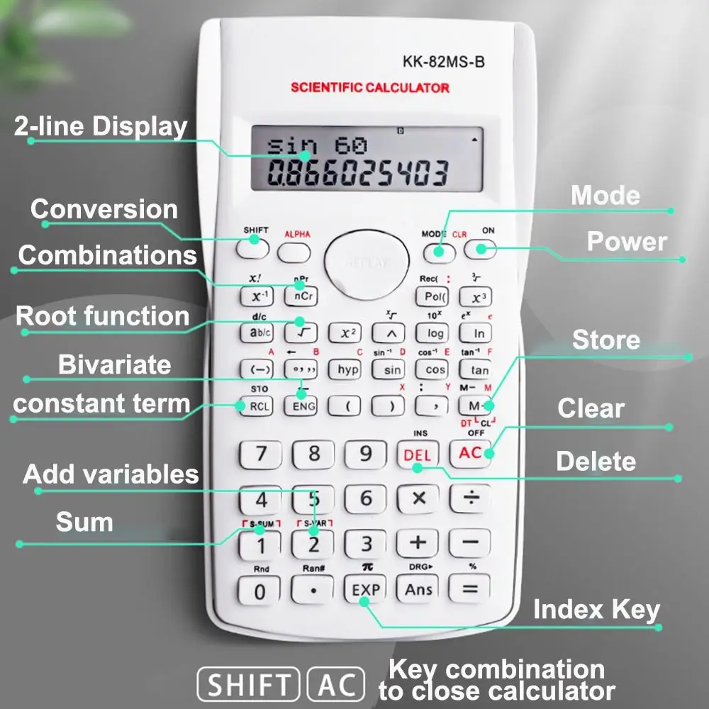 240 Functies Engineering Wetenschappelijke Calculator 2-lijn Standaardfunctie Rekenmachine Multifunctionele Bureauaccessoires