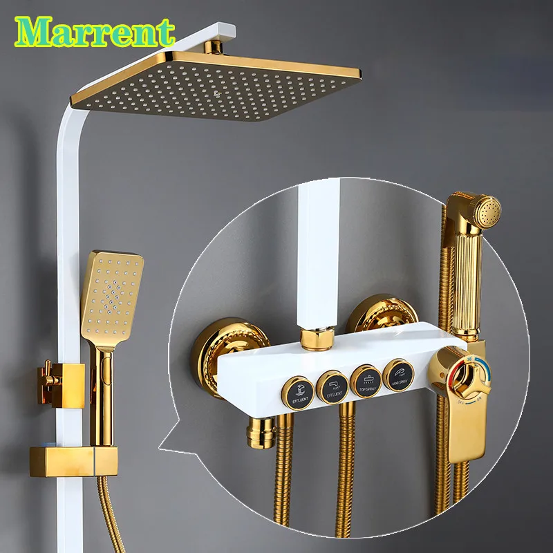 Thermostatic Shower Set Marrent White Gold Hot Cold Bathroom Mixer Tap Hot Cold Bathroom Faucet Luxury Digital Shower System