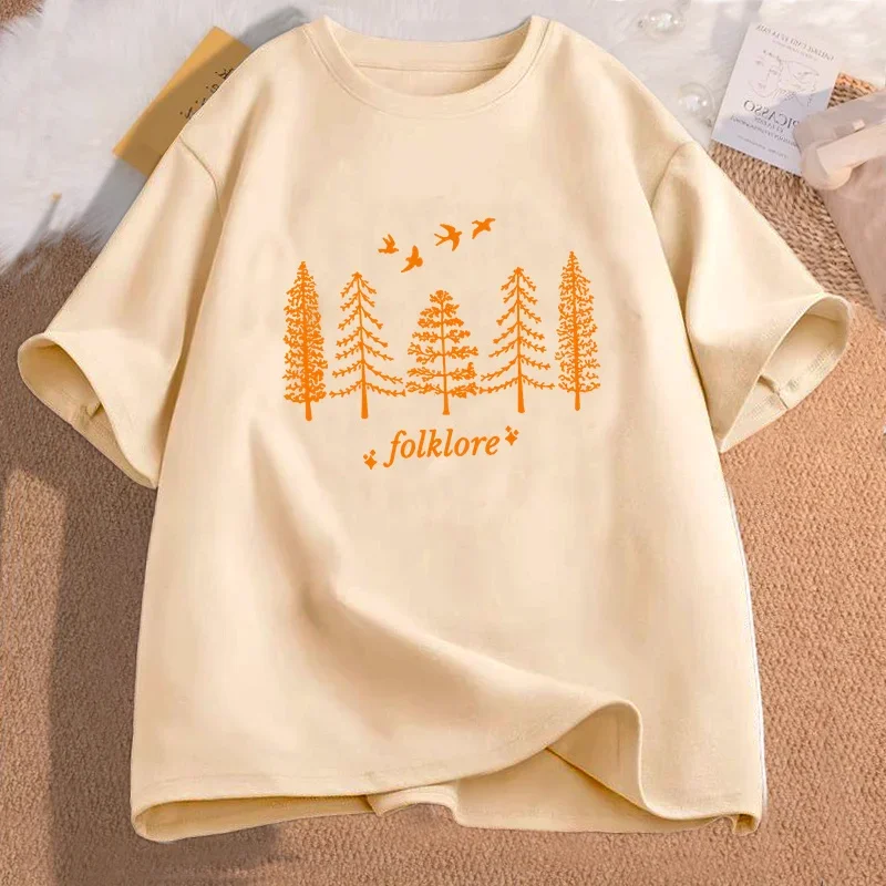 Vintage Folklore T Shirt Swiftie Eras Concert T-shirts Folklore Evermore Merch Tee Shirt Cotton Short Sleeve Women\'s Clothing