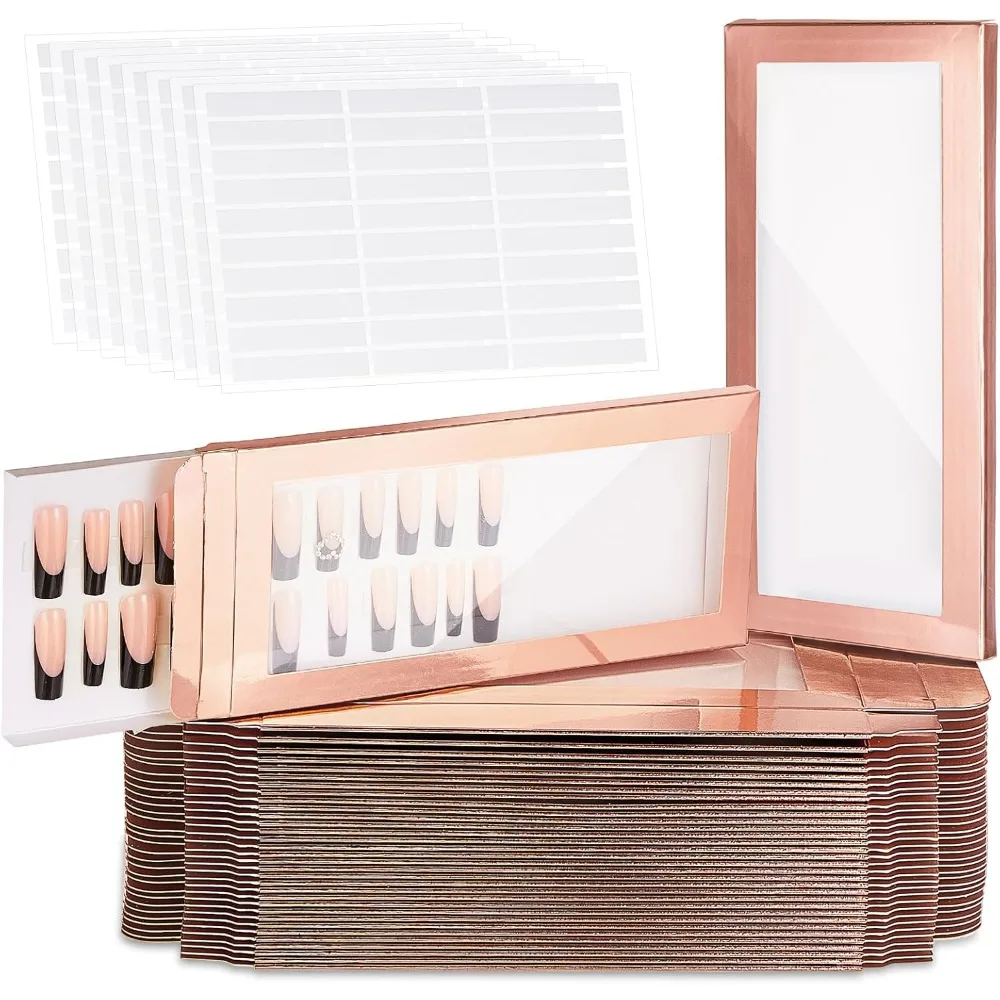 

100 Pieces Empty Nail Package Box with 100 Pcs White Background Papers Empty Nail Tip Box Packaging with 240 Pcs Adhesive Doubl
