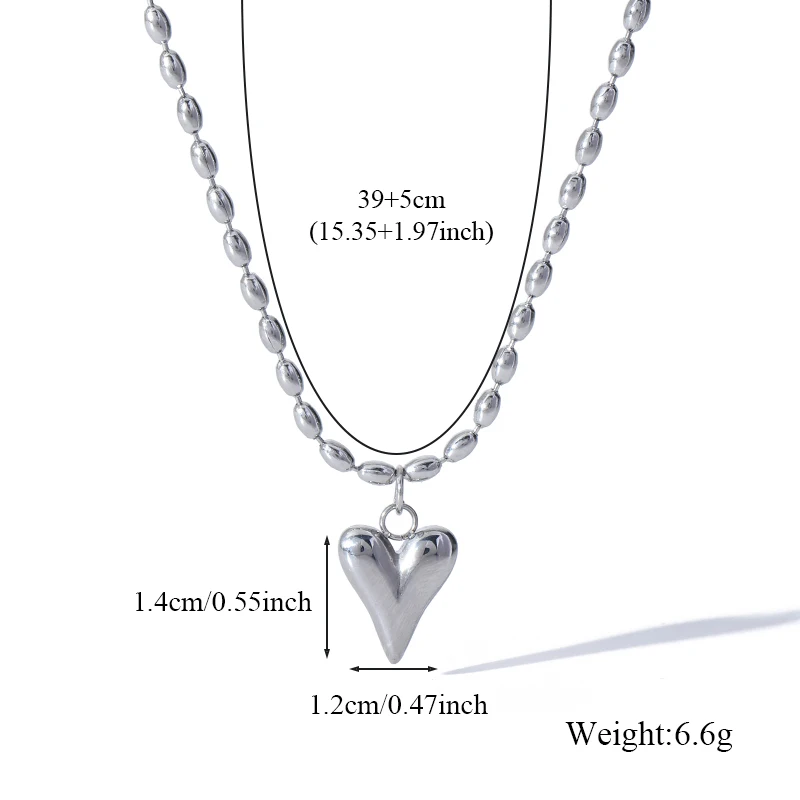 EILIECK Silver Color Heart Love Pendant Necklace Stainless Steel Dangle Neck Chain Charm Romantic Jewelry Bijoux Femme Gift