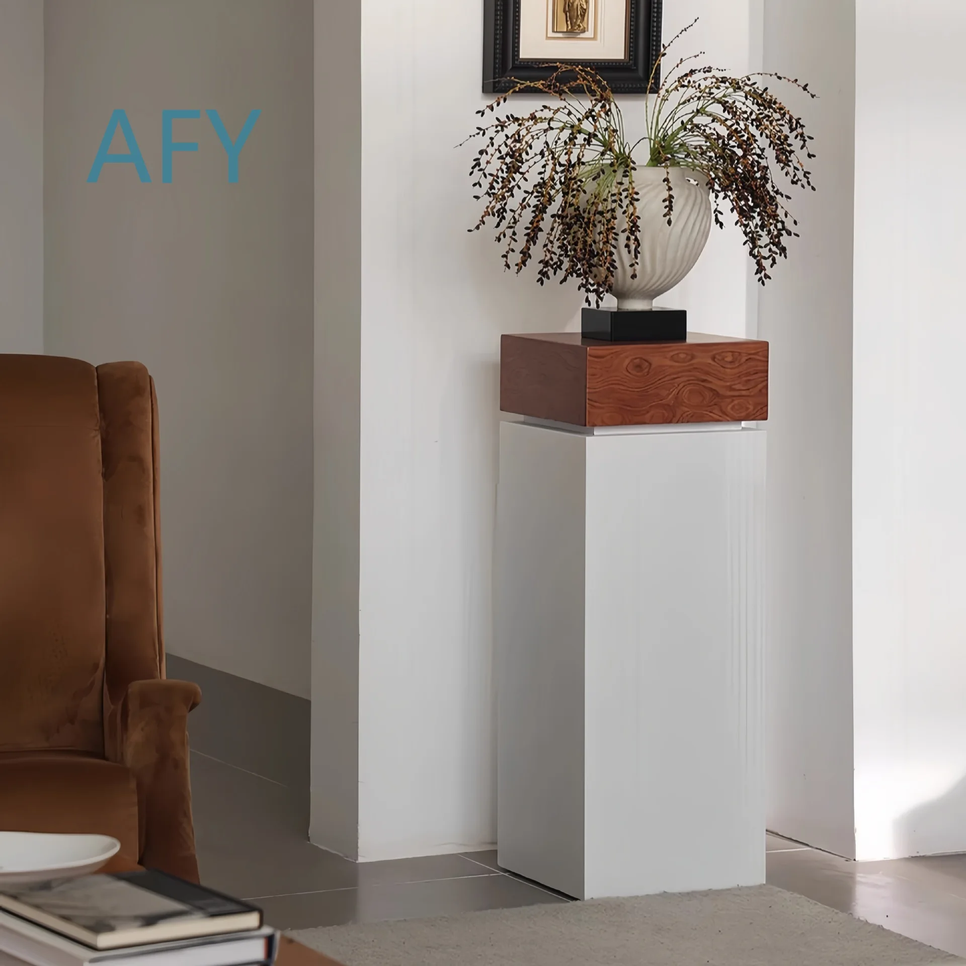 Vintage Style Burl Wood Side Table for Modern Home Decor with Wooden Stump Base Entryway Sculpture Display Stand Living Room