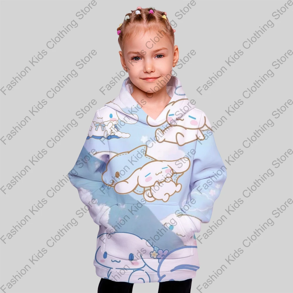 MINISO Girls Anime Cinnamoroll Print Hoodies Girls Long Sleeve Hooded Sweatshirt Tops Girls Lovely Pullover Spring Fall Clothing