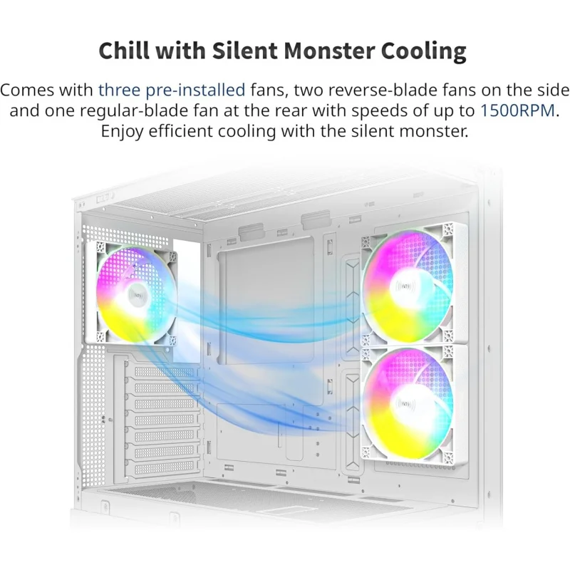 XR, ATX 미드타워 PC 게이밍 케이스, 3개의 120mm ARGB PWM 팬 사전 설치, 풀뷰 듀얼 강화유리 패널, 우드 그레인 디자인