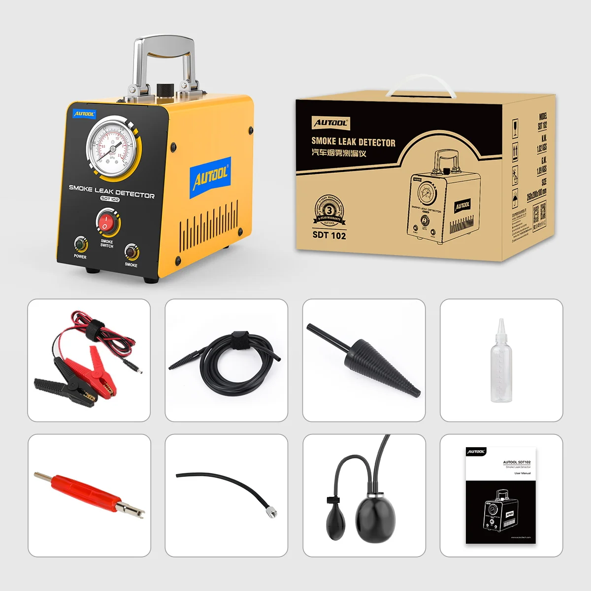 AUTOOL SDT102 Automotive Smoke Machine 12V Smoke Leak Detector Built-in Air Compressor EVAP Vacuum Exhaust Pipe Leak Diagnostic Tester view 8