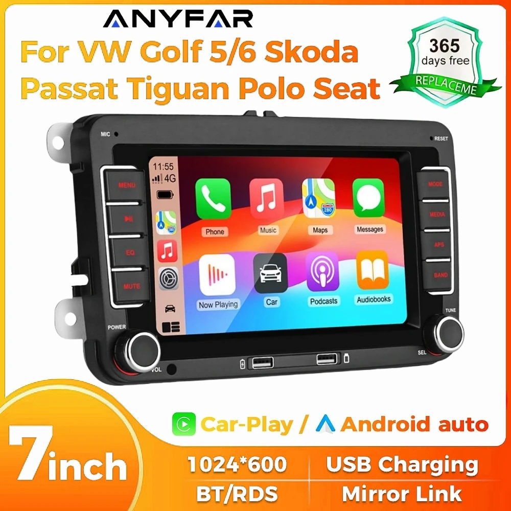 

7-дюймовая 2-DIN HD автомобильная мультимедийная система с RDS, Airplay, CarPlay, Android Auto, аудио-стереосистема для Volkswagen/Seat/Skoda/Passat/Golf/Polo