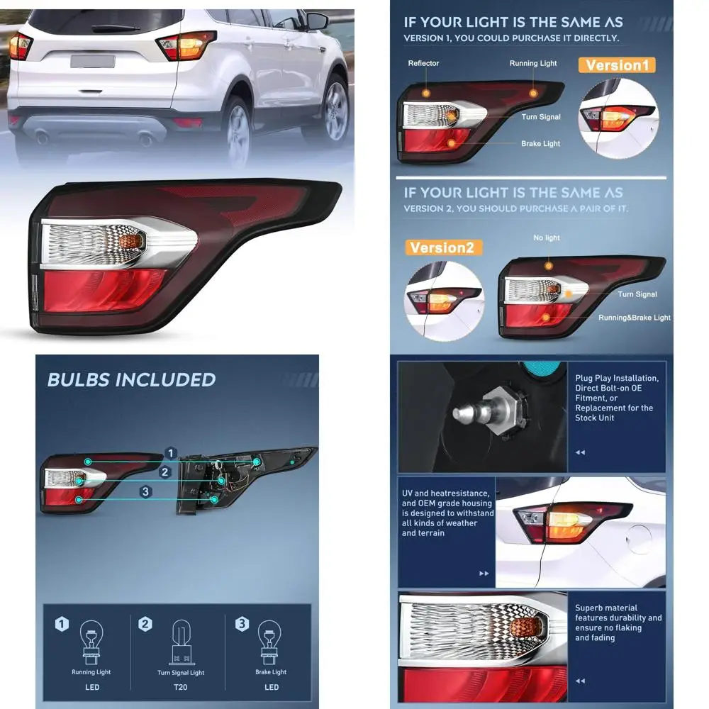 

2017-2019 Ford Escape Kuga Passenger Side LED & Halogen Tail Light Assembly, OEM Style Replacement