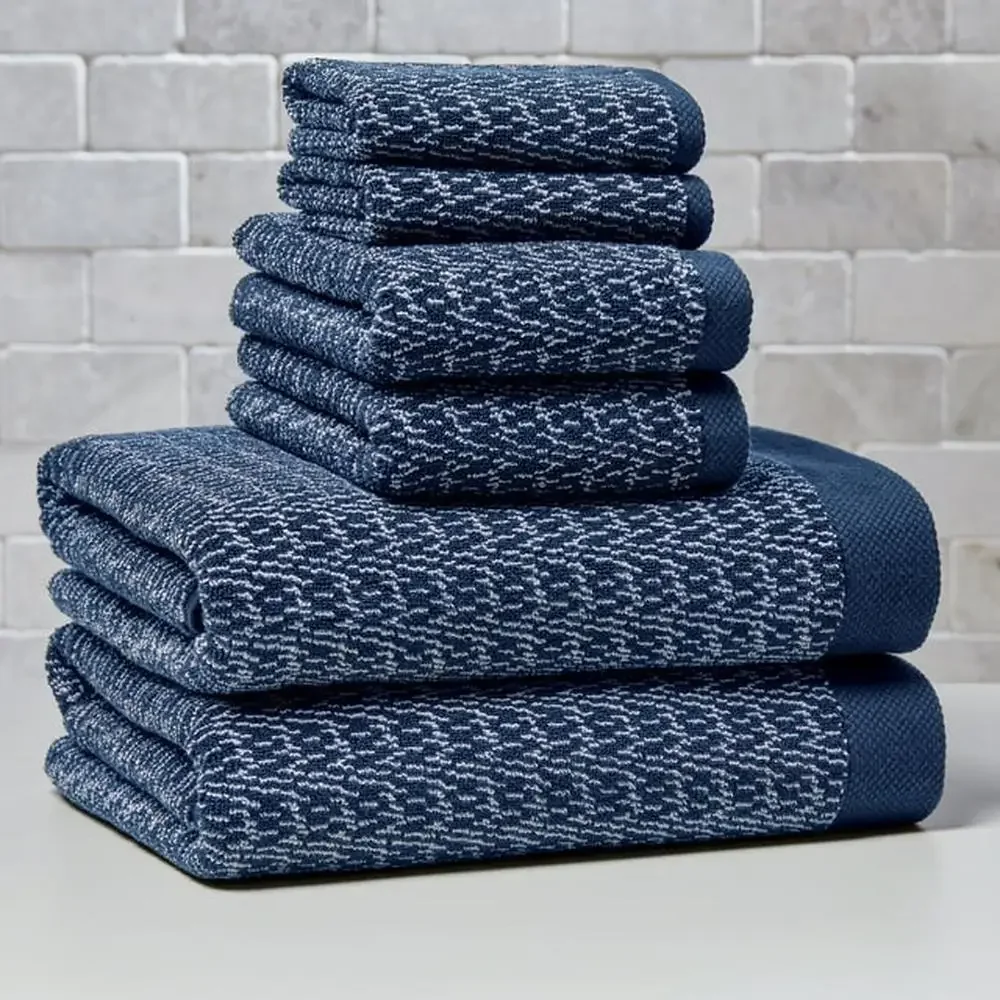 

Premium Cotton Bath Towel Set 6 Piece Blue Admiral Collection Soft & Absorbent Fade-Resistant PureLOFT® Technology USA-Grown