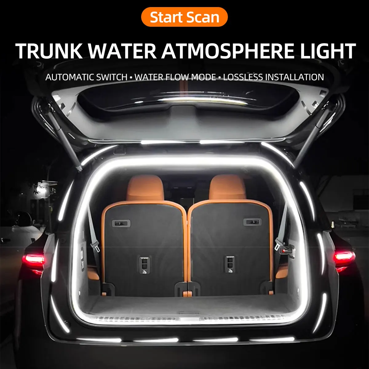 

4M Car LED Strip Lights LED Interior Lights Trunk Ambient Lighting Automobile LED Strip Universal Silicone Water Flow Model 12V