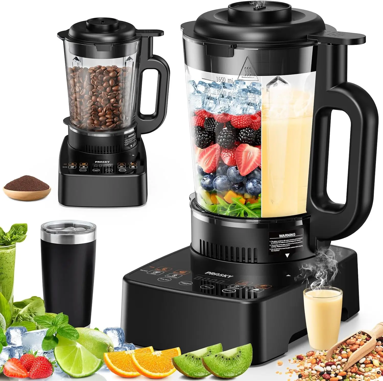 เครื่องปั่นสําหรับห้องครัวพร้อมเครื่องทําความร้อน 1500W Professional เครื่องปั่นความร้อน 55oz ขวดแก้ว,25000RPM เครื่องทํานมถั่วเหลืองที่มีประสิทธิภาพ,สมูทตี้