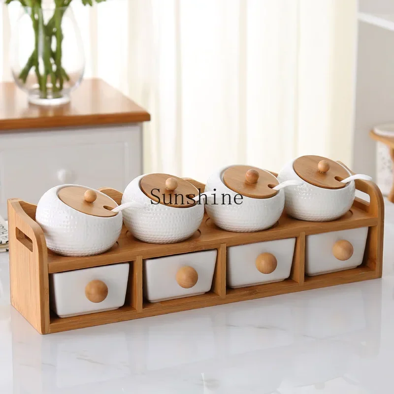 Creative Ceramic Seasoning Jar Set Household Kitchen Seasoning Box Double Layer Six-piece Set