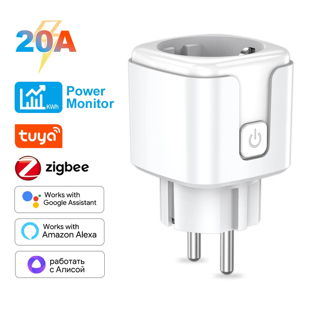 20A Tuya WiFi/Zigbee Smart Plug 20A EU Socket With Power Monitor smart life Support Voice Control for Google home Alexa Alice