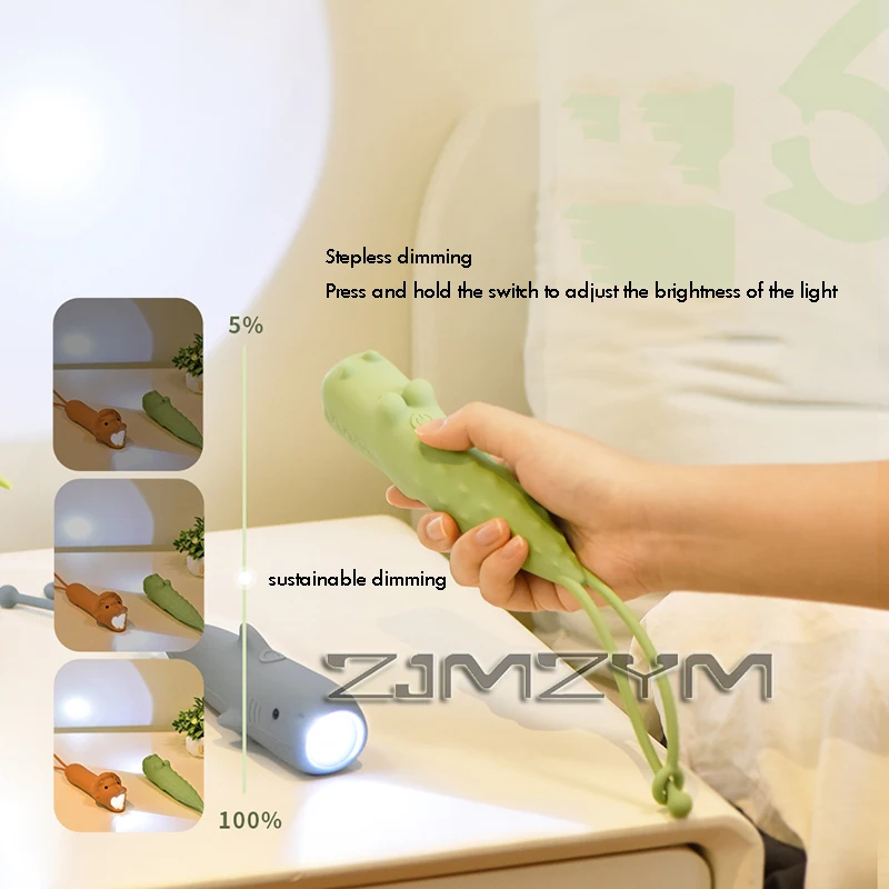Flashlight USB Rechargeable Cute Soft Silicone Shark Crocodile Lion Dog Animal LED Lamp Portable Cartoon Shaped Handheld Light