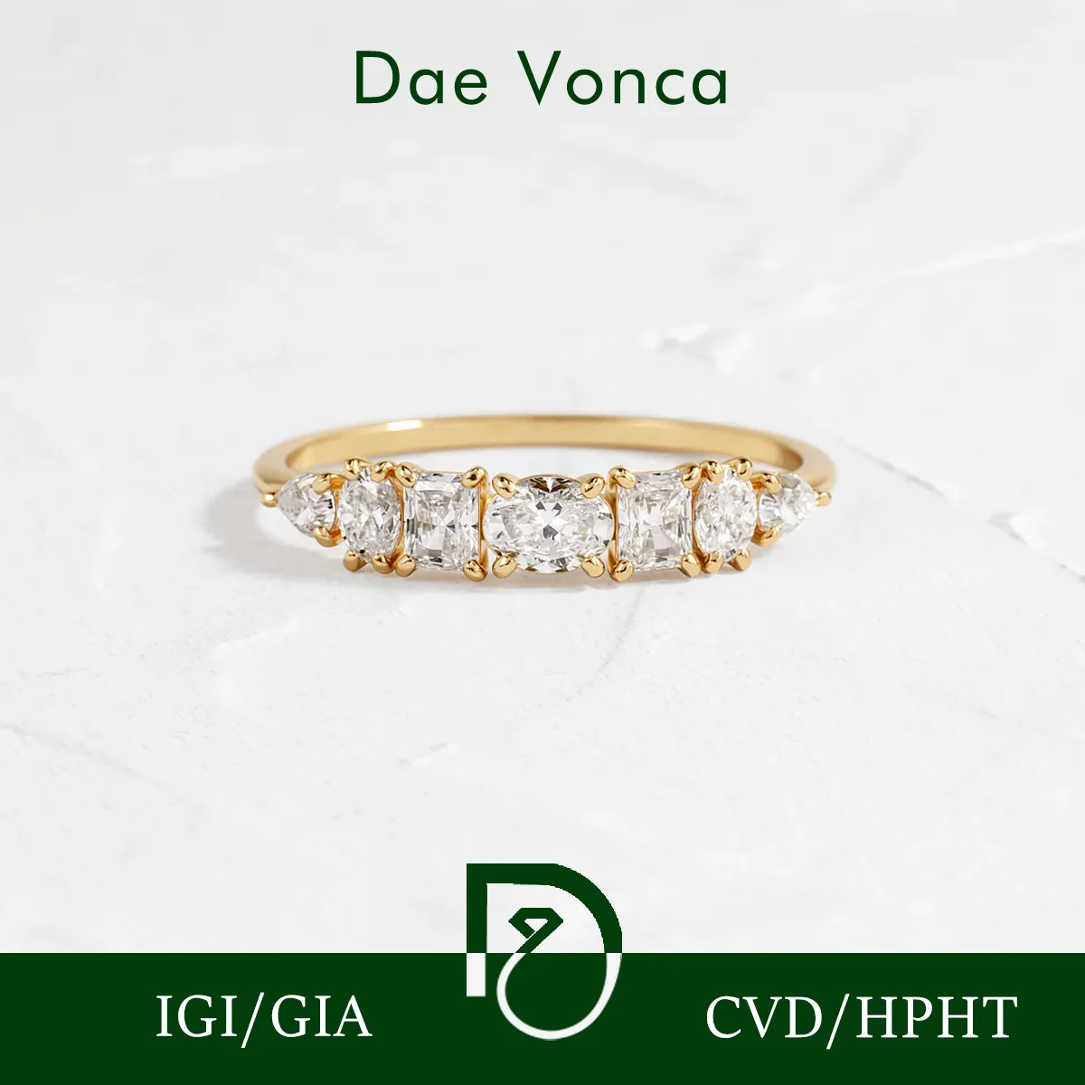 

Нежное кольцо с семью камнями смешанной огранки, выращенное в лаборатории бриллиантом, желтое золото 9K/14K/18K, штабелируемое кольцо с бриллиантом в стиле Eternity Lab