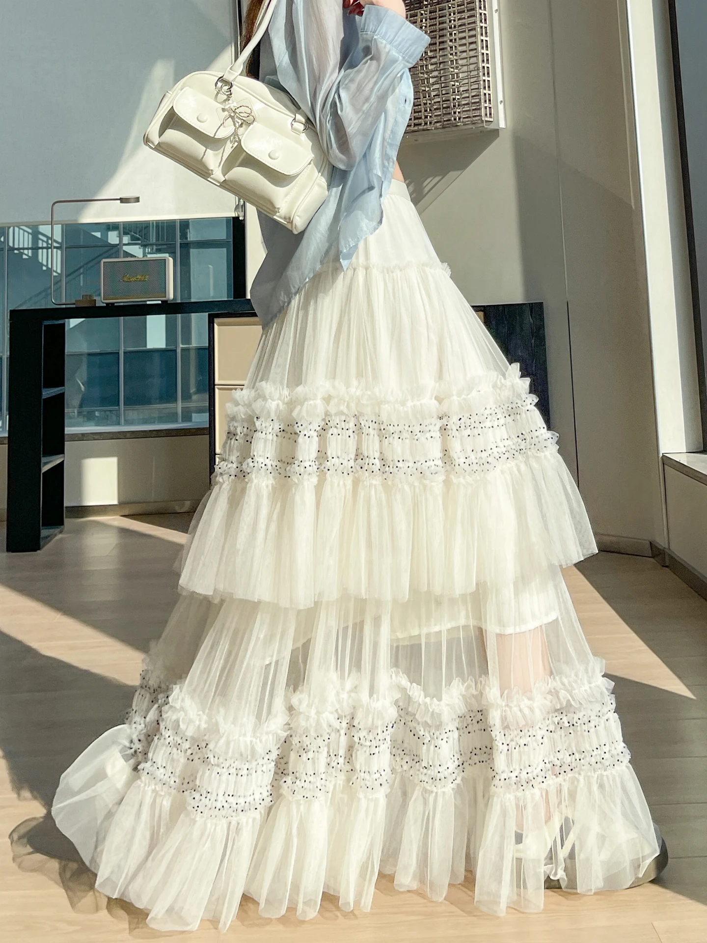 

Французская вышитая юбка-трапеция с завышенной талией, белая, средней длины, женская, весенняя новинка, повседневная, в стиле фейри, для повседневной носки