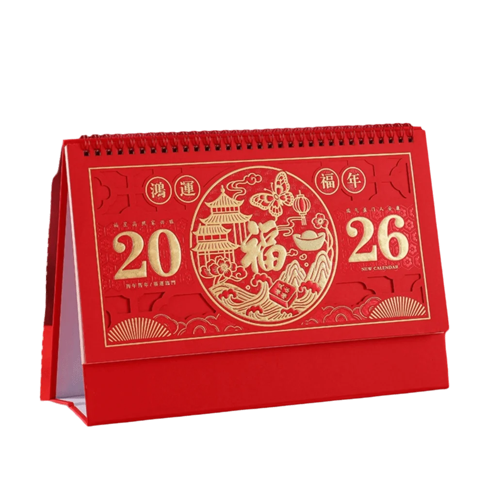 

Traditional Standing Flip Desk Calendar Zodiac Blessing Words Chinese Style Calendar Horse Year Table Calendar Gift