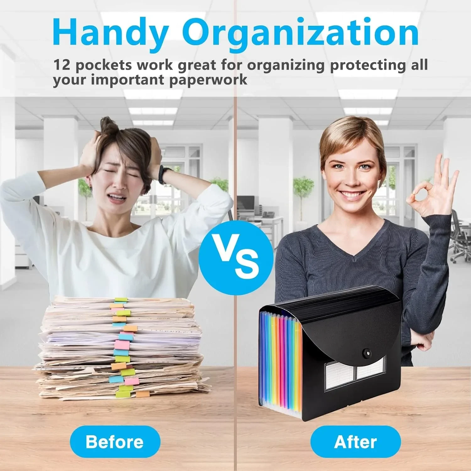 منظم منظم، مجلد ملفات قابل للتوسيع مكون من 12 جيبًا، منظم إيصالات ضريبة الفواتير الورقية الشهري المحمول