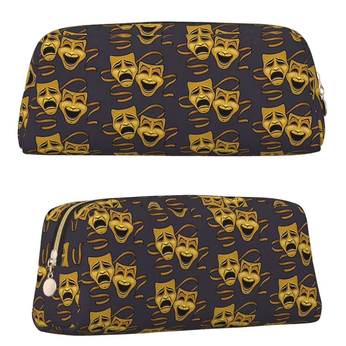 Gold Comedy And Tragedy Theater Masks Pencil Cases Student School Pen Box Pencil Bag Pencil Pouch Storage Stationery Supplies