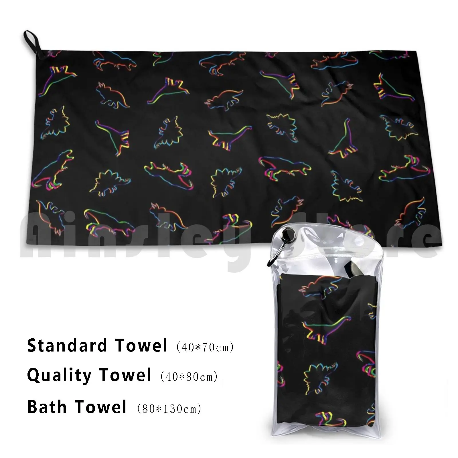 Cmyk Dinosaurs ( Black ) Custom Towel Bath Towel Dinosaur Herbivore Carnivore Dino T Rex Tyrannosaurus