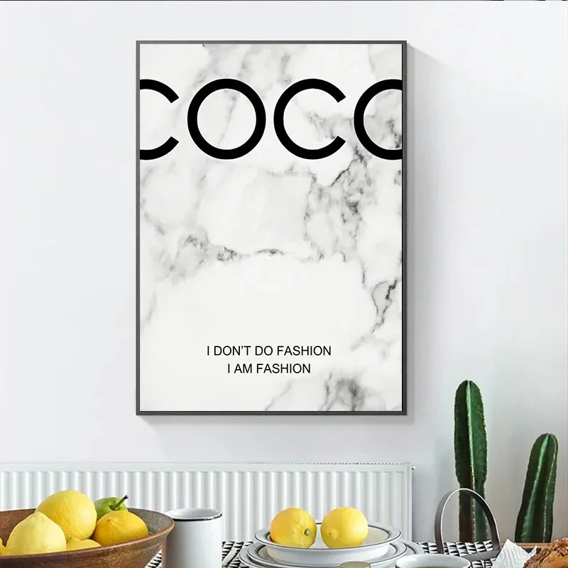 Fashion Wall Art High Heels Marble Coco Quotes Posters and Prints Canvas Painting Pictures for Living Room Decor