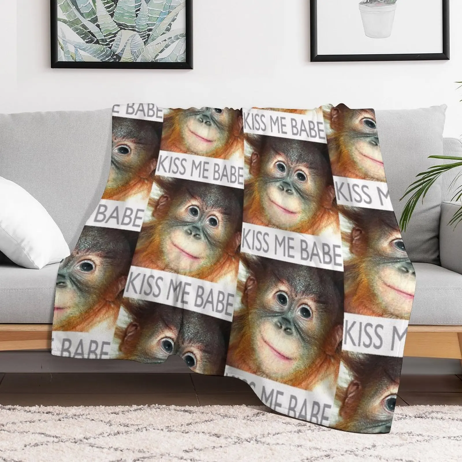 orangutan KISS ME BABE Throw Blanket anime Bed covers Cute Plaid Blankets