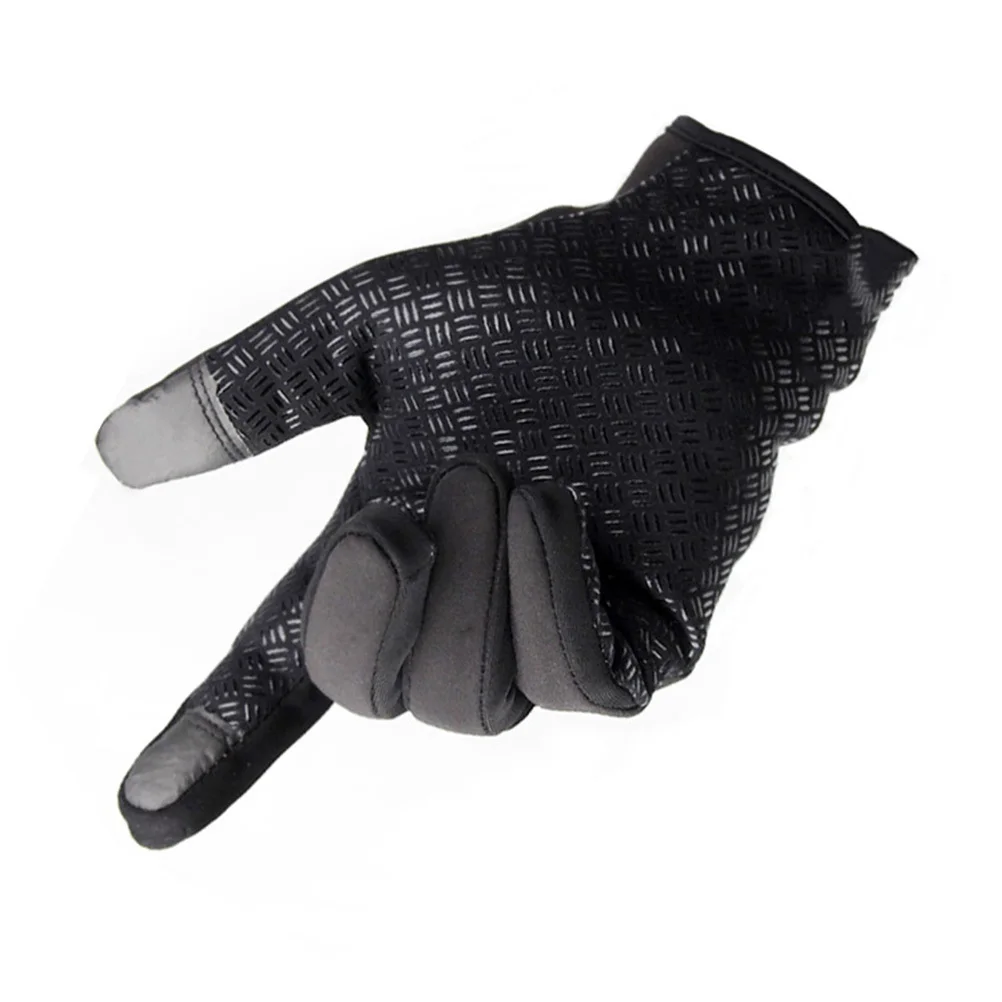 

Windproof Thermal Gloves Black Large Warm Fleece Lined Touch Screen Full Finger Wrist Gloves For Outdoor Running Driving