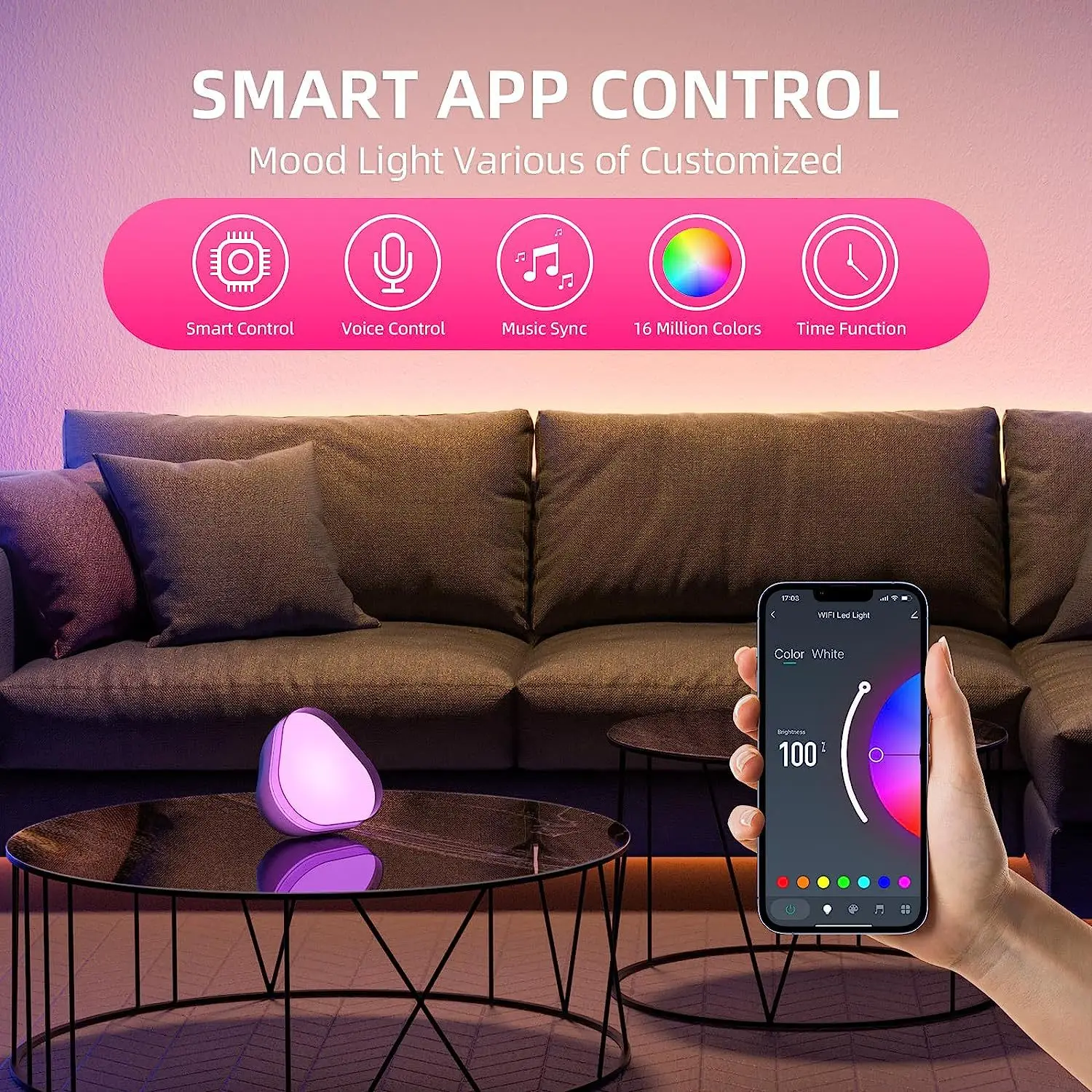 Mesa inteligente wi-fi luz ambiente tuya app bluetooth sincronização de música captador ritmo lâmpada funciona com alexa google casa quarto festa decoração