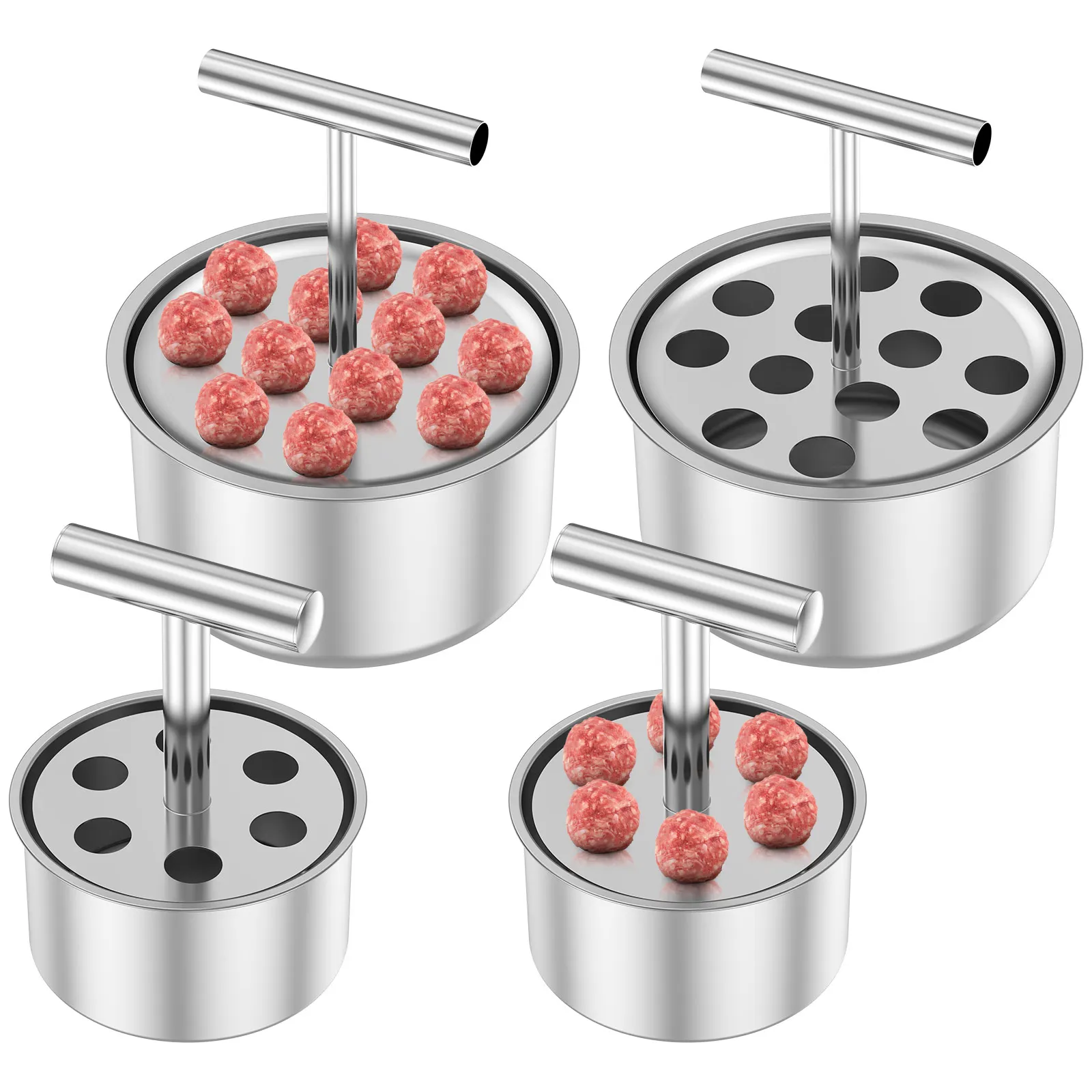 

4Pcs Press Meatball Maker Stainless Steel Meatball Maker 6/12 Hole Manual Meat Balls Making Tool for Cooking Kitchen Accessories