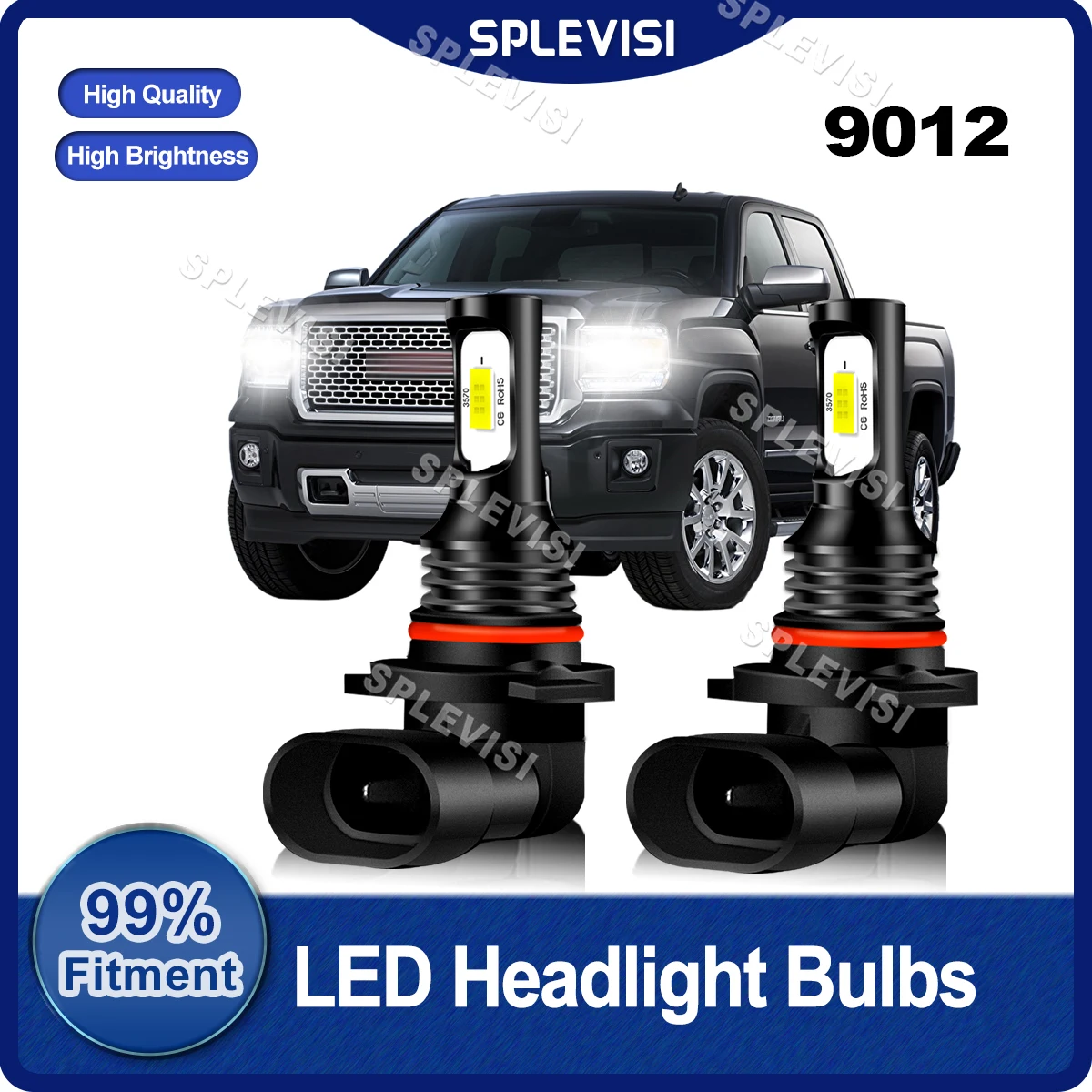 

200% Brightness LED 9012 Headlight Bulbs 8000LM 9V-36V Compatible For GMC Sierra 1500 2014 2015 2016 Pure White Automobile Light