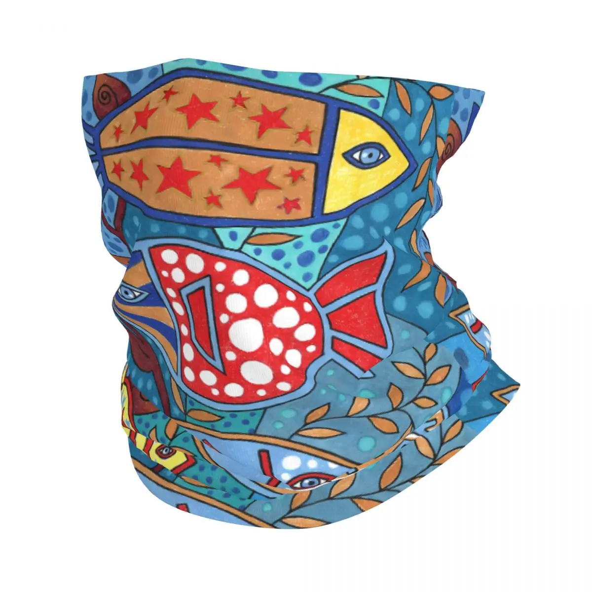 Patriotic Folk Art Fish Thin Wrap Scarf Bandana Neck Gaiter Face Cover Headband