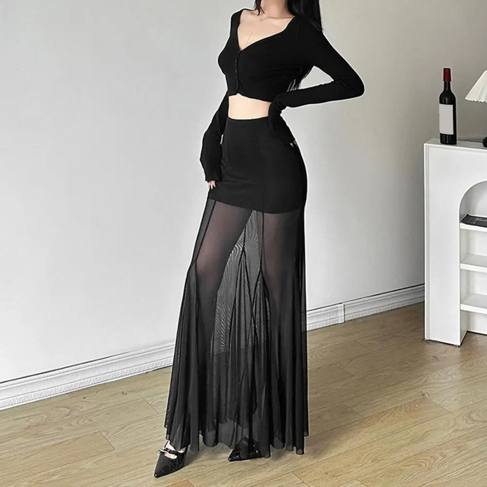 

Nibber 2025 Autumn Fashion New Women Splicing Mysterious Sexy Hot All-match Trendy Personalized Women's Perspective Thin Skirt