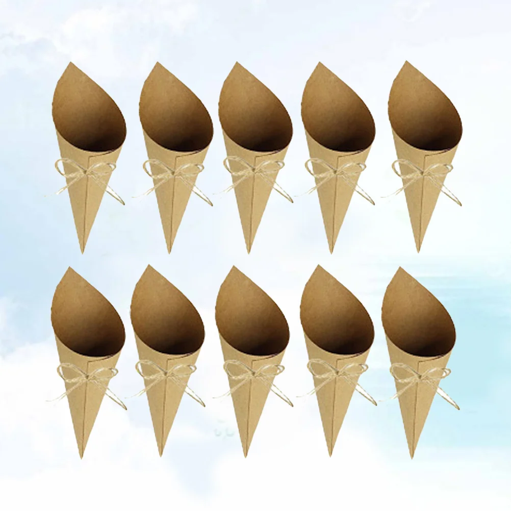 50pcs Kraft Paper Cones Self-Adhesive Confetti Containers For Wedding Party Rose Petals Toss Simple Design Cone Shaped Decor