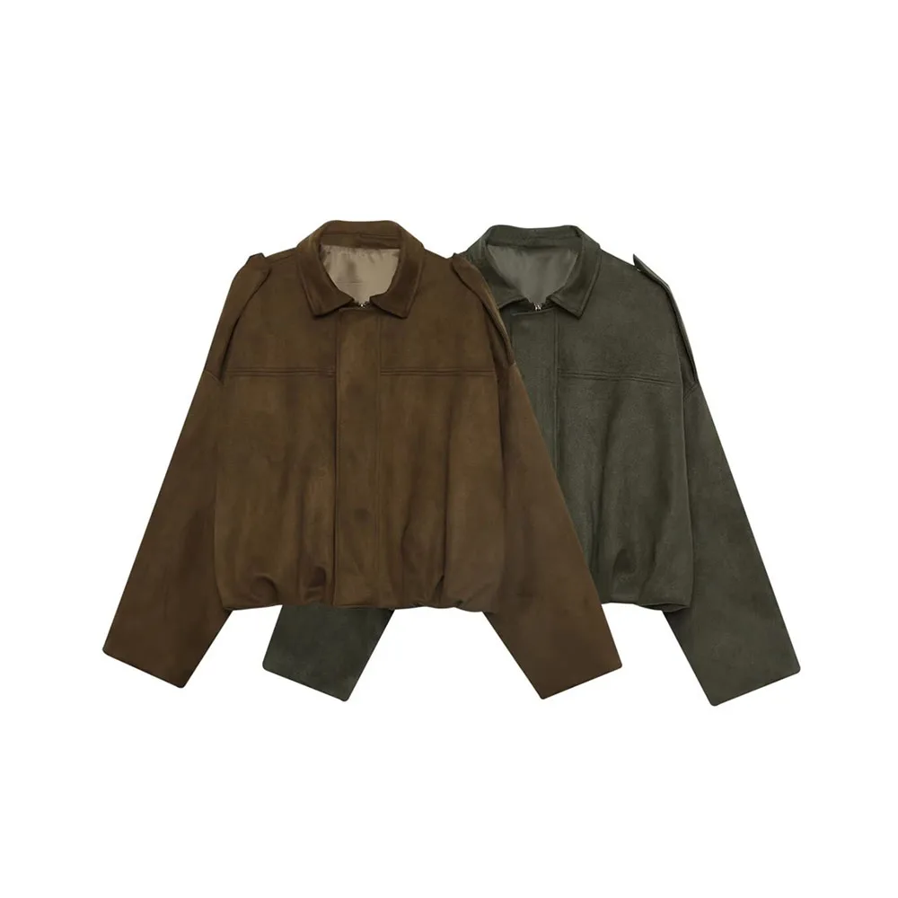 

Осенняя новая женская модная универсальная замшевая куртка-пилот с эффектом текстуры, пальто