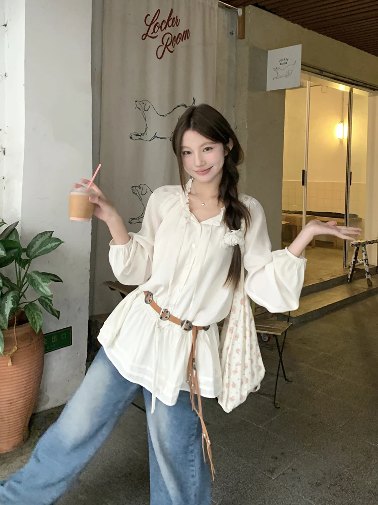 

Свободная макси-юбка миди на пуговицах для девочек с цветочным принтом, корейская дышащая свободная китайская одежда Fairy T Faion