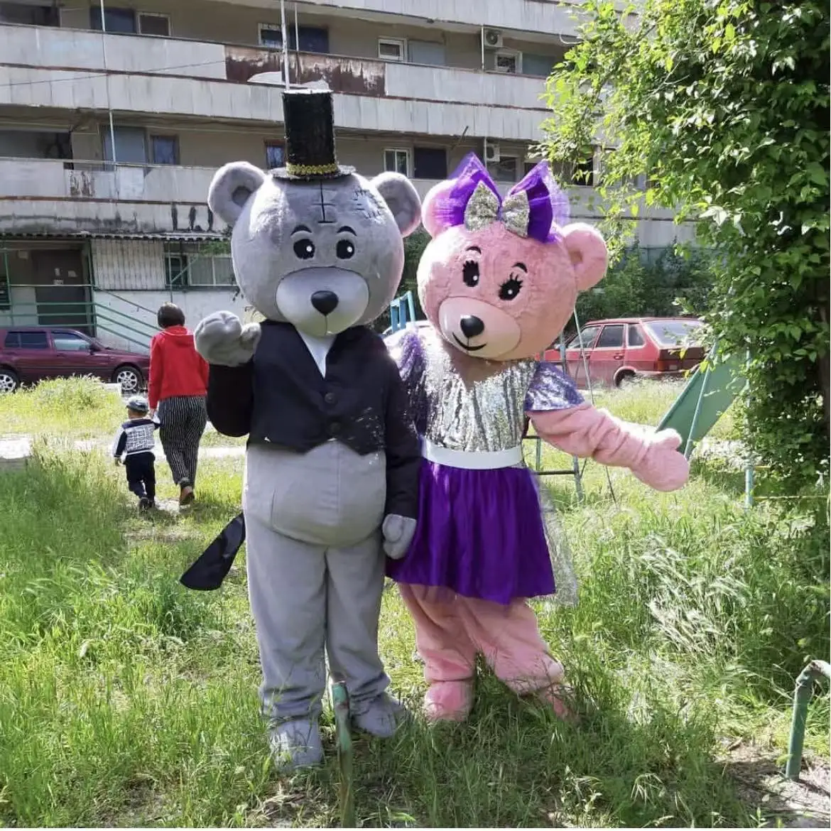 

Purple Dress Couple Teddy Bear Mascot Costume Pink Bear Advertising Event Costume Fancy Dress Party Anime Stage Shows