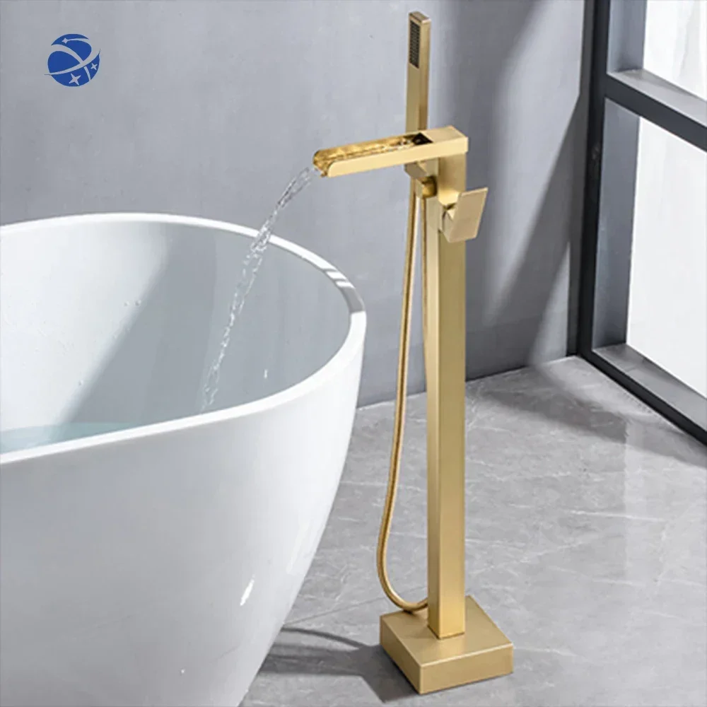 Original brand newFactory Wholesale Price Classic Simple Square Bathroom Waterfall Large Flow Floor Standing Bathtub Faucet